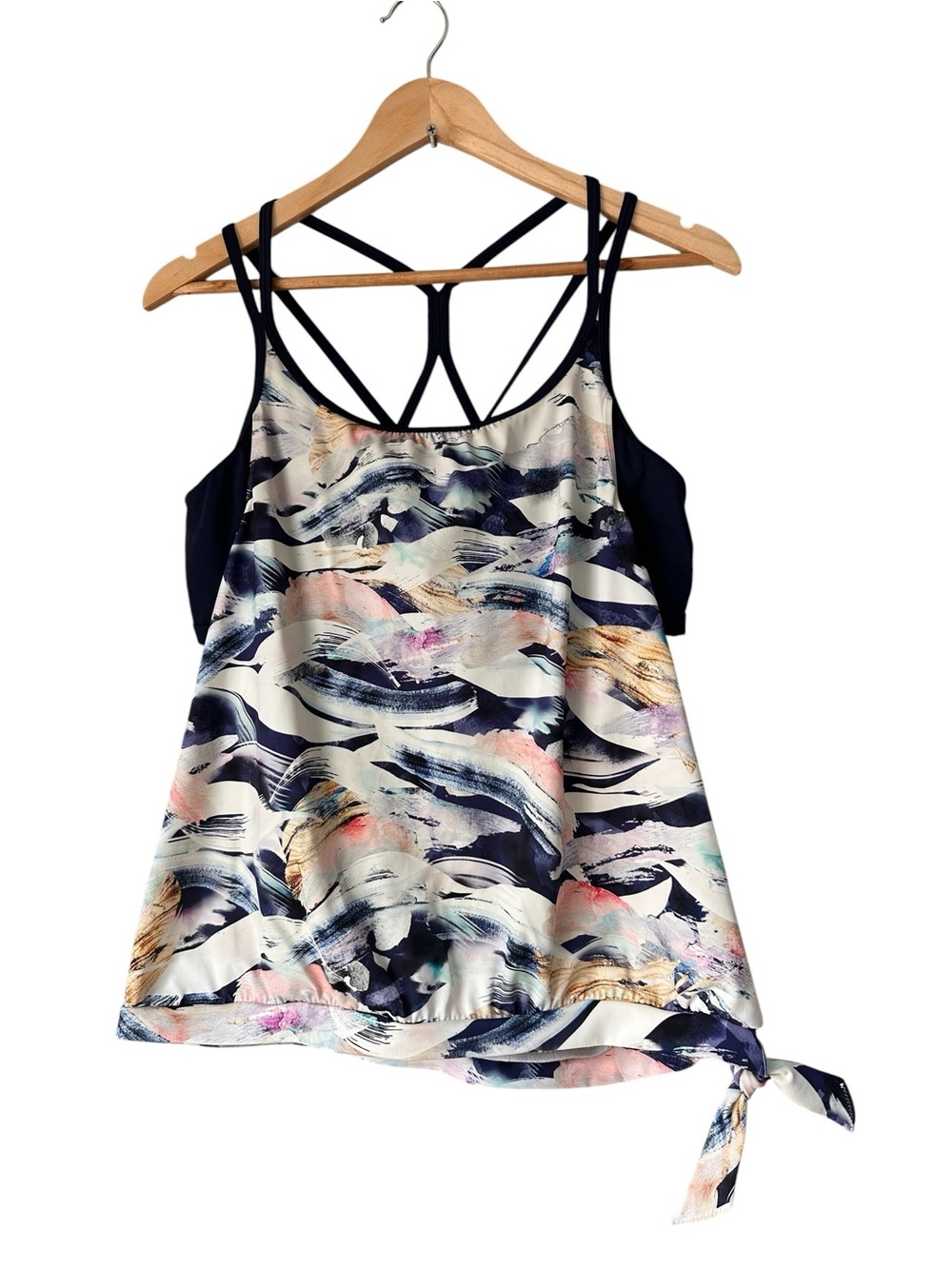 Athleta Tankini Swim Athletic Top with Built-In Navy Bra, Large